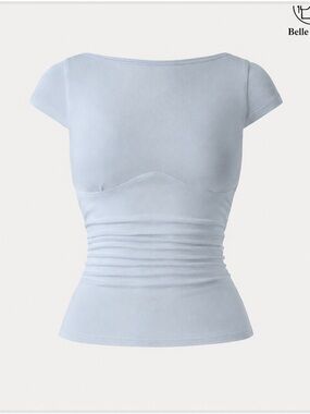 OGL Pale Blue Ruched Cap Sleeve Knit Top